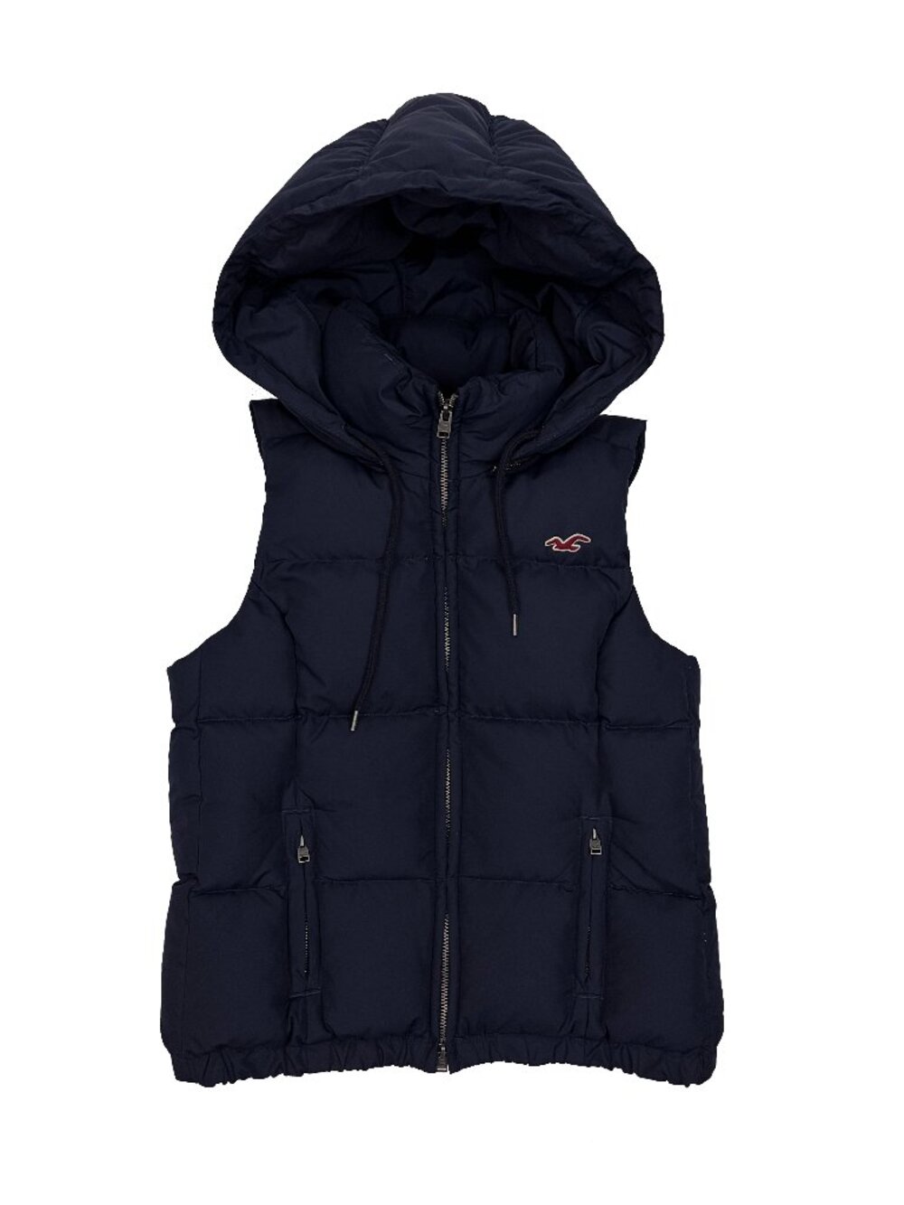 Hollister Down Feather Puffer Hooded Blue Vest Full Zip Womens M